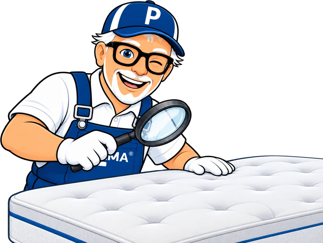 POTEMA Otto using a magnifying glass to find what sits deep inside the mattress