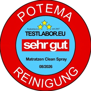 Siegel Testlabor.eu — Bewertung „sehr gut“ für das POTEMA Matratzen Cleanspray, 08/2026
